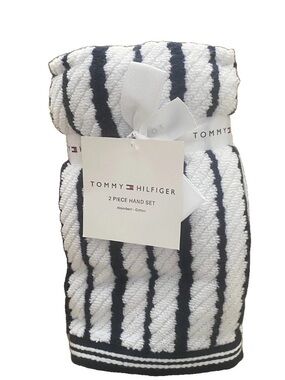 Tommy Hilfiger  Hand Towel SET Stripe Blue Towels 2pc 16 X 30 inches
